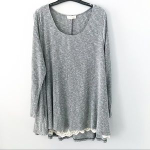 Umgee long sleeve lace lined grey sweater top